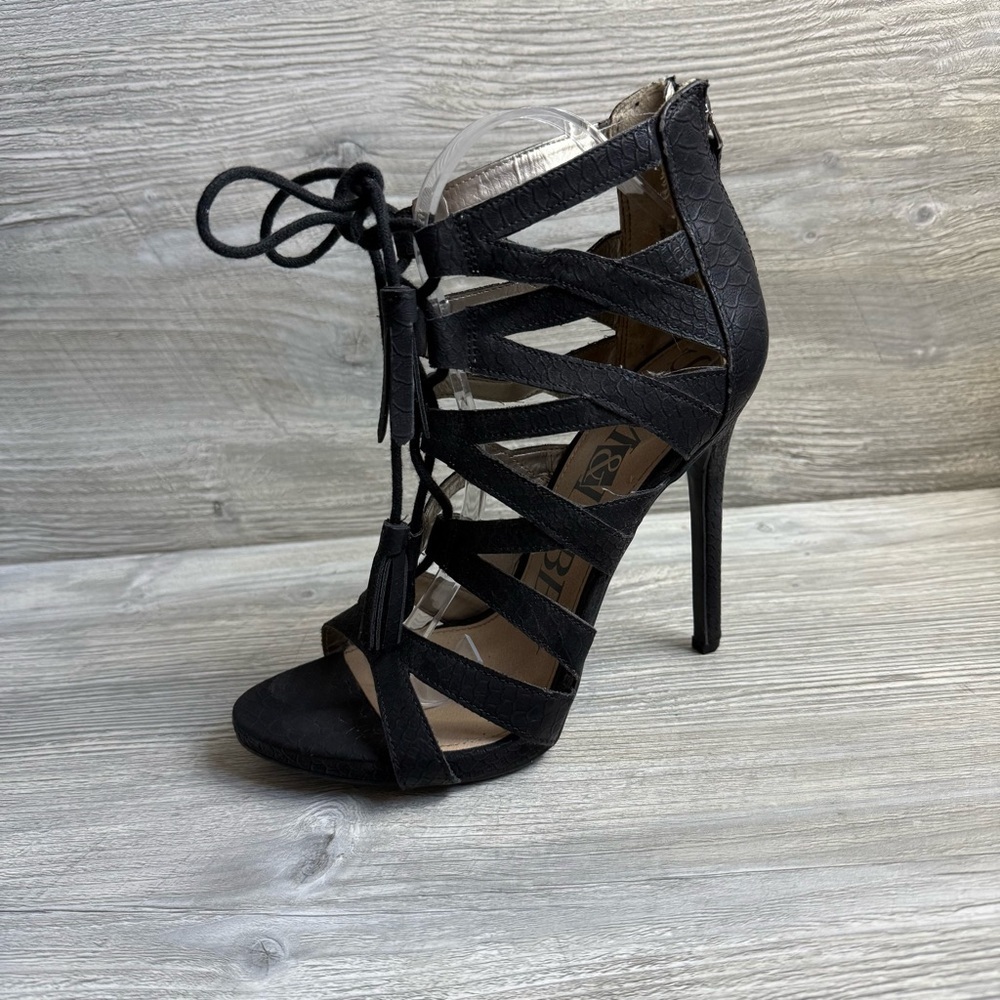 Sam & Libby Black Lace-Up open caged high Heels